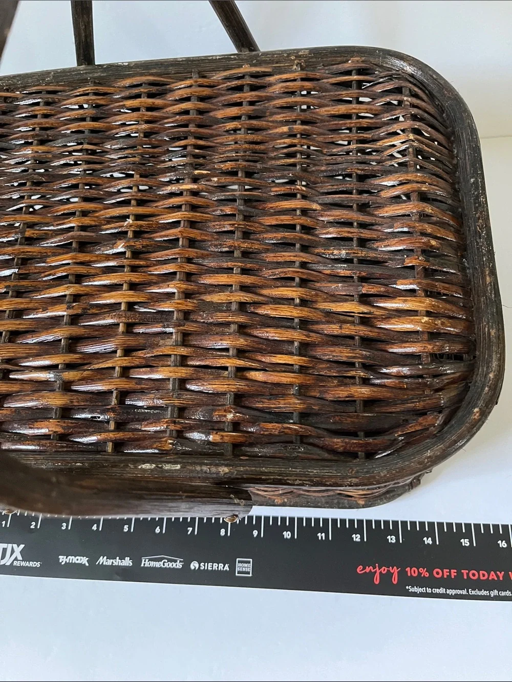 Vintage Woven Wicker Picnic Basket with Folding Bamboo Handles